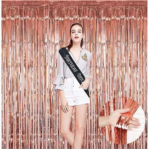 Rose Gold Püsküllü Kapı Perdesi - Parti, Bekarlığa Veda, Doğum Günü 1x2 m