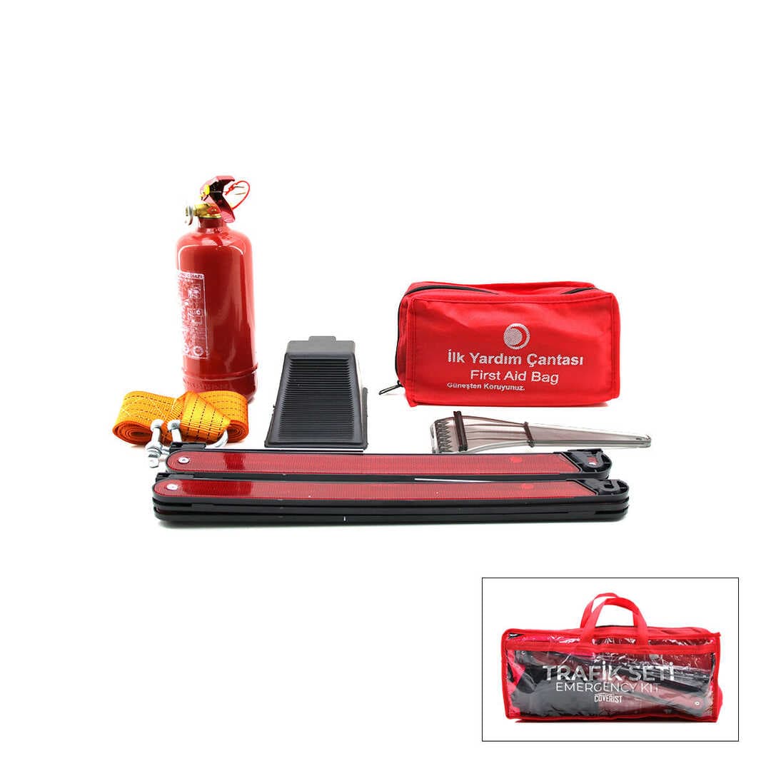 2Lİ SET 4 GEN ÇANTA 7PCS + 38PCS OTO TRAFİK SETİ + İLK YARDIM SETİ YANGIN TÜPÜ=1KG 2PCS REFLEKTÖR BEZ KEMER ÇEKME HALAT=2.9MT ARAÇ TAKOZ BUZ KAZIMA SET ÇANTASI (5430)