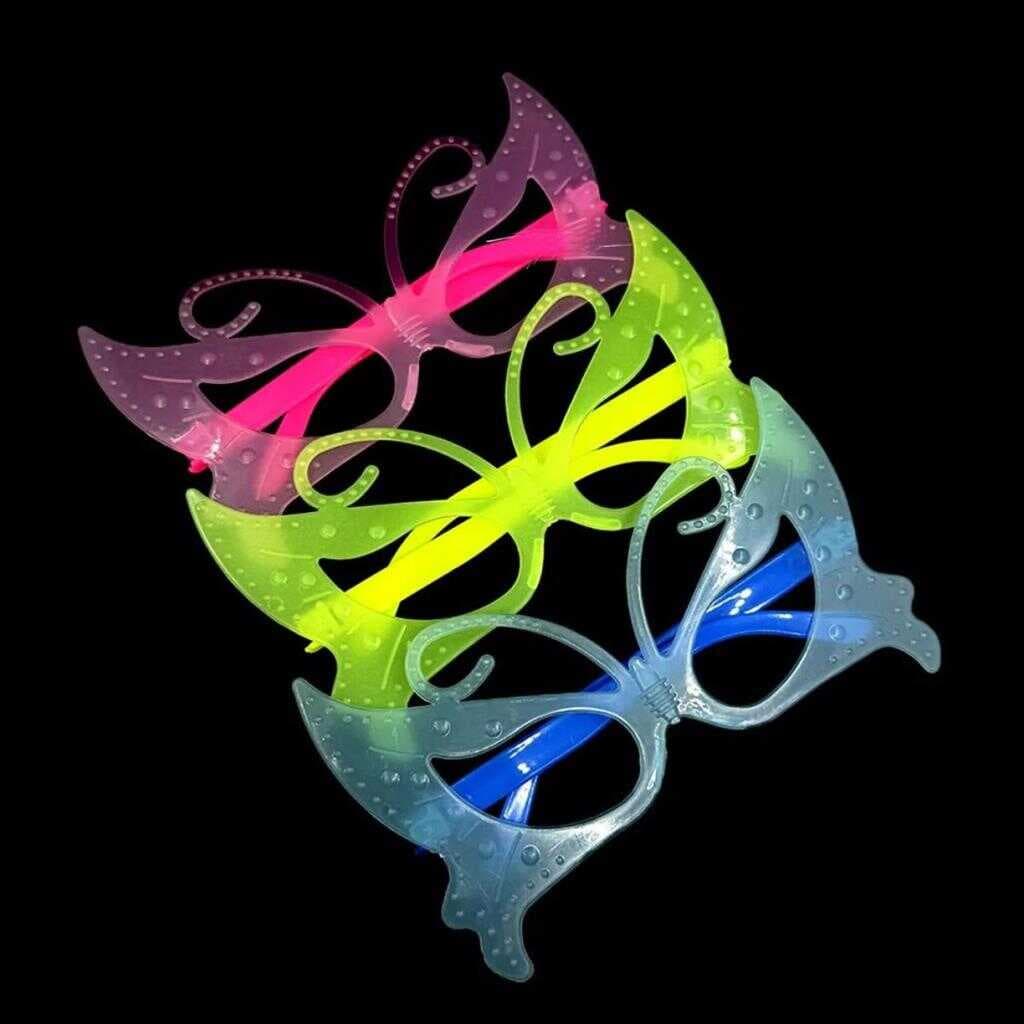 Nessiworld Fosforlu Kelebek Model Glow Parti Gözlüğü Karanlıkta Yanan Gözlükler 12 Adet