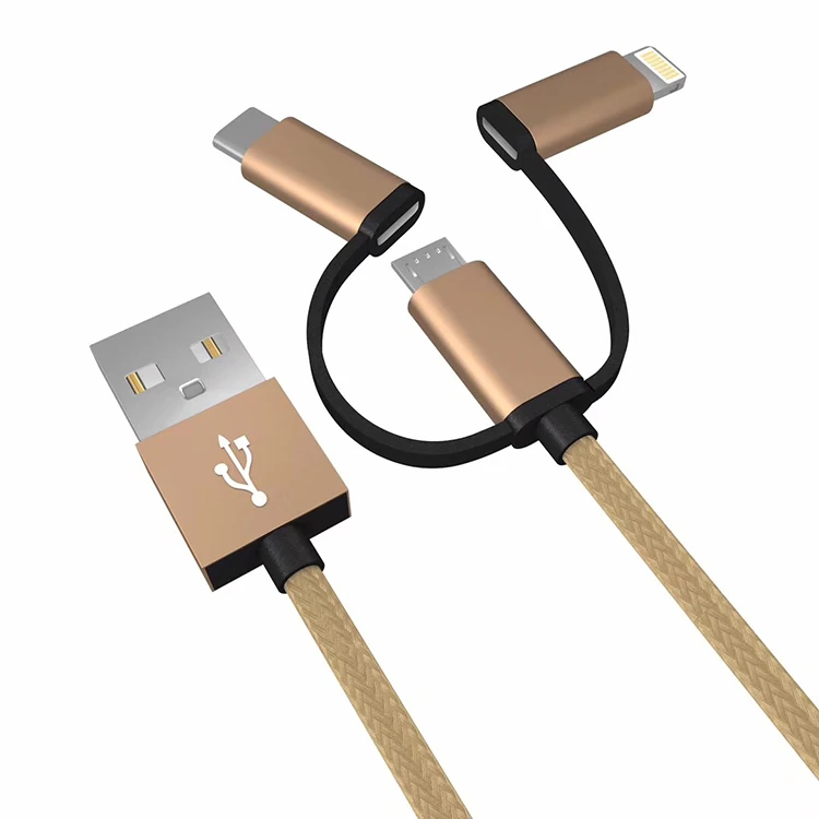 Ally 3in1 2.4a Type-C Micro Usb İphone 5678 Halat Usb Kablo-(5775)