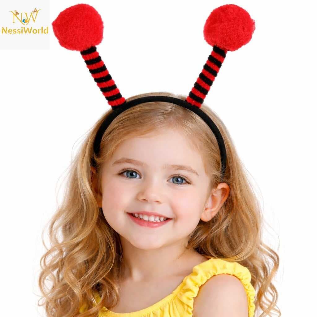 Kırmızı Siyah Uğur Böceği Antenli Taç - Çocuk Uğur Böceği Tacı Mega Ponponlu