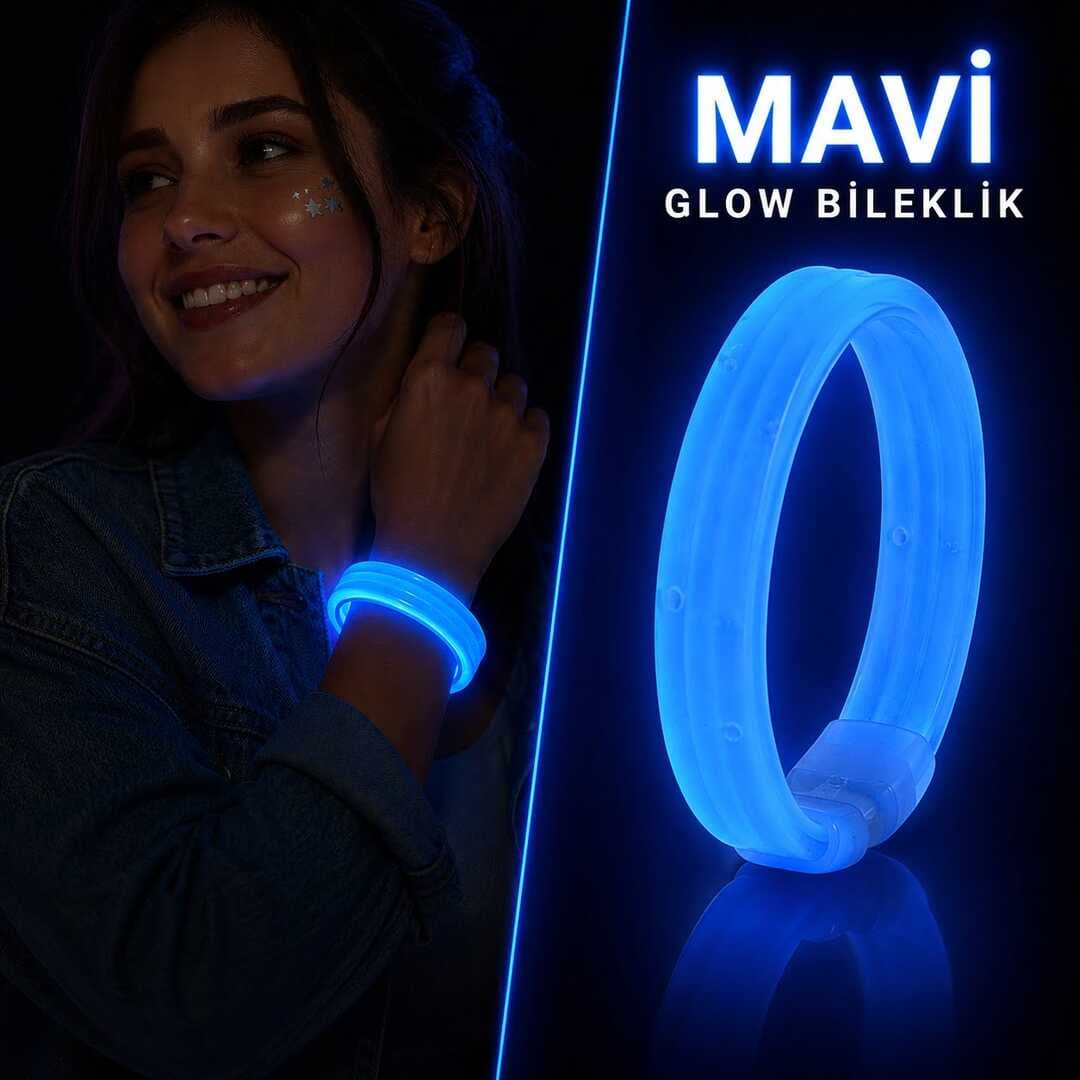 Mavi Kalın Glow Bileklik – Kırılarak Yanan Parti ve Festival Bilekliği (5430)