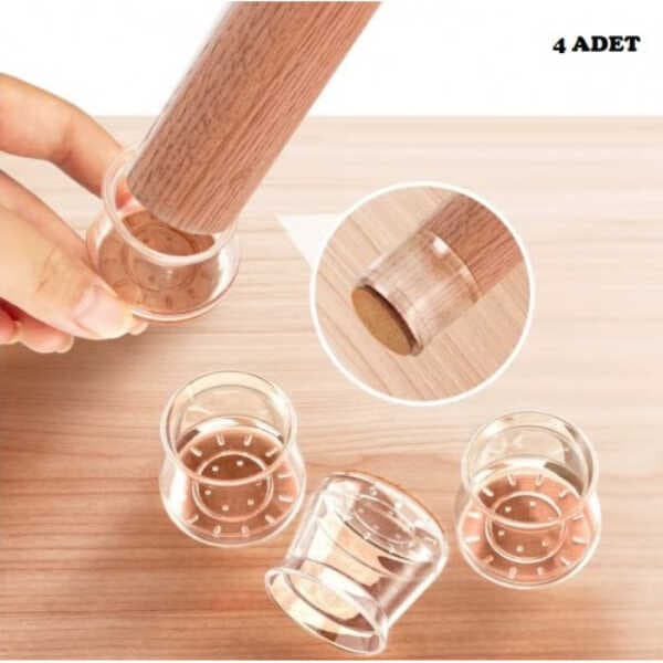 4'lü Keçeli Şeffaf Silikon Sandalye Ayak Koruyucu Seti