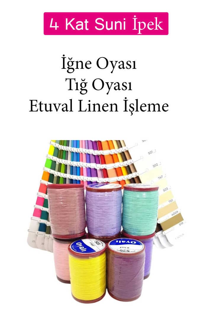 Oyalı 4 Kat Suni İpek İplik İğne Oyası Boncuk İpi Tığ Oyası No:637