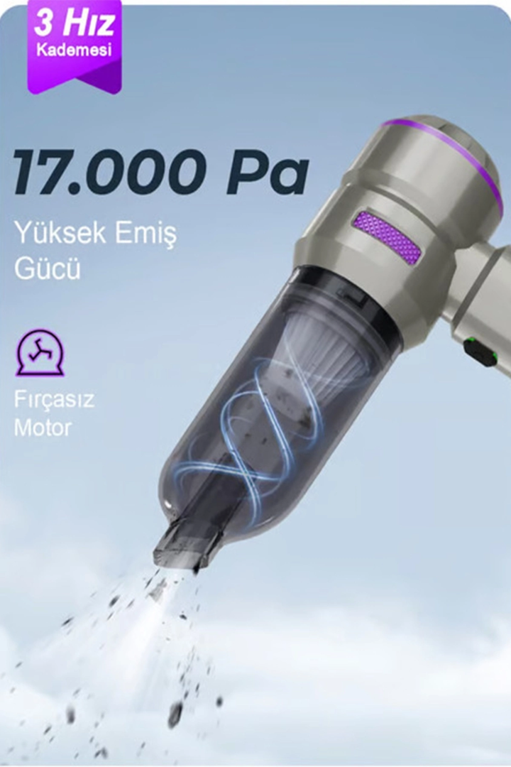 Kablosuz Taşınabilir Araç İçi El Süpürgesi 17000pa Güçlü Vakum 4’ü 1 Arada Çok Amaçlı Temizlik