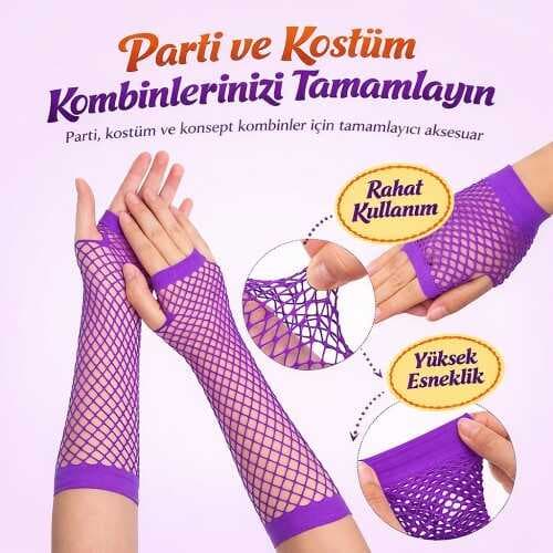 80’ler 90’lar Retro Mor File Parmaksız Eldiven 26 cm