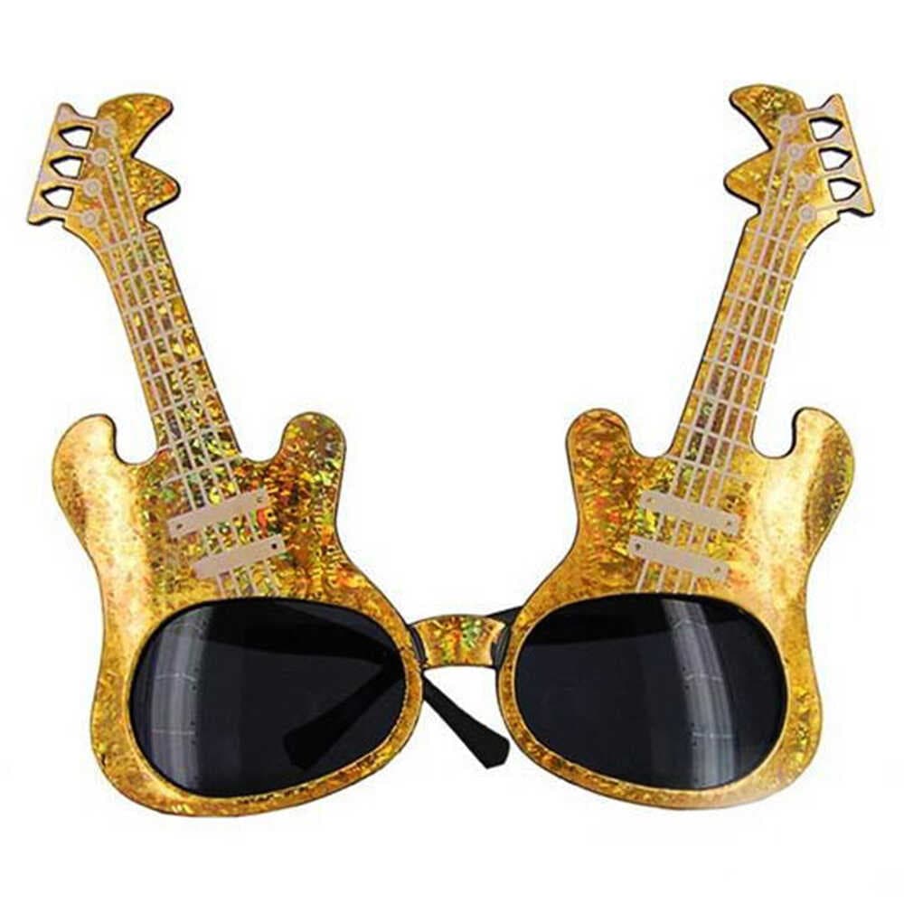Altın Renk Rockn Roll Gitar Şekilli Parti Gözlüğü 15x15 cm (5430)