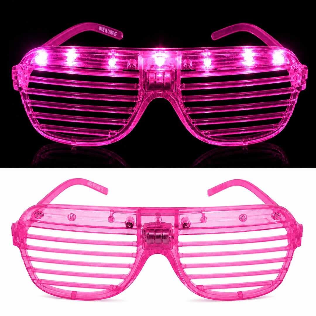 LED Işıklı Panjur Parti Gözlüğü Pembe Renk Shutter Gözlük (5430)