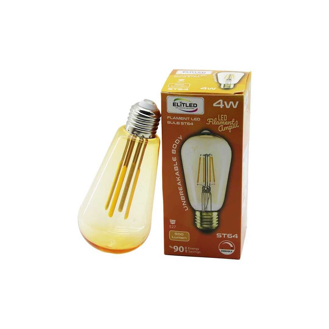 ELİTLED ST-64 4W - E27 GOLD COLOR FLAMENT LED RUSTİK AMPUL 500LUMEN KIRILMAZ GÖVDE (5430)