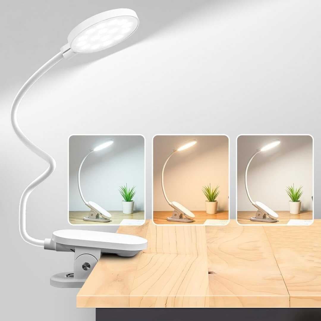360° Esnek Kitap Okuma Lambası – Mandallı, USB Şarjlı, 3 Renk 3 Parlaklık, Dokunmatik Kontrollü Göz Korumalı LED Lamba (5430)