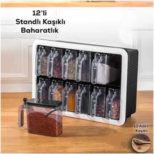 12’li Standlı Kaşıklı Baharatlık Seti