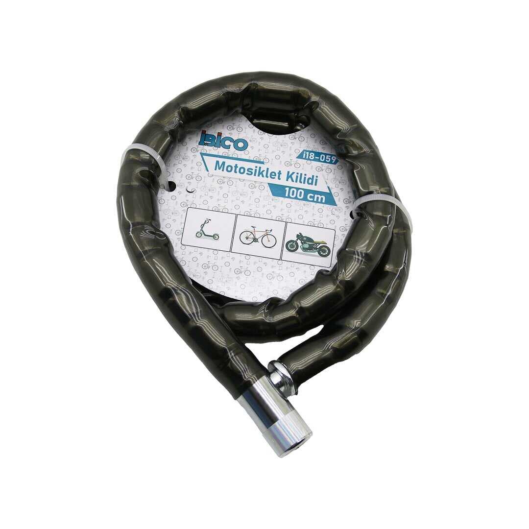TÜP ANAHTARLI METAL KAFA ÇELİK MOTOR - BİSİKLET KİLİT SİLİNDİRİK SPİRAL KİLİT SİYAH KILIF 22MM X 100CM (5430)