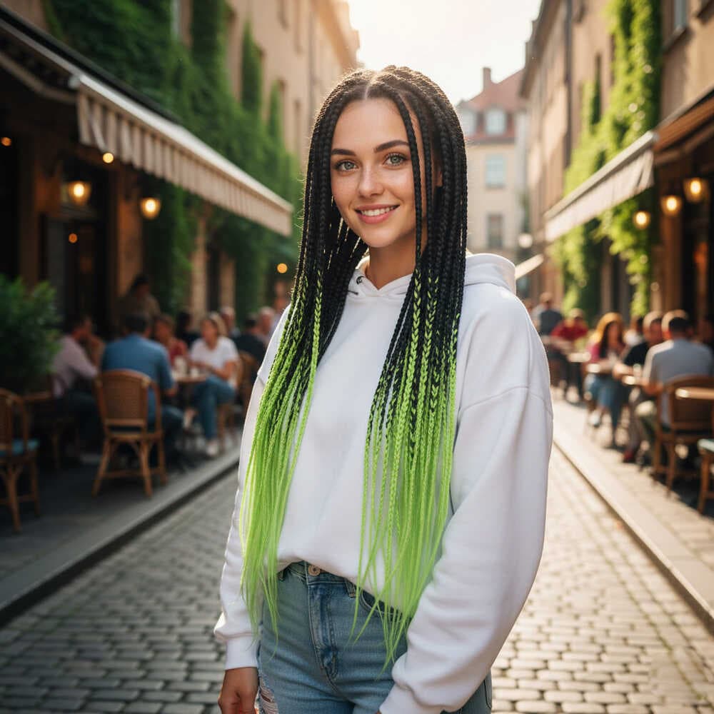 Afrika Örgüsü Ve Rasta İçin Sentetik Ombreli Saç / Siyah / Açık Fıstık Yeşili