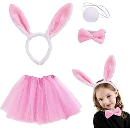 Tavşan Tacı Eteği Papyonu ve Kuyruk Kostüm Seti Pembe Renk Çocuk Boy