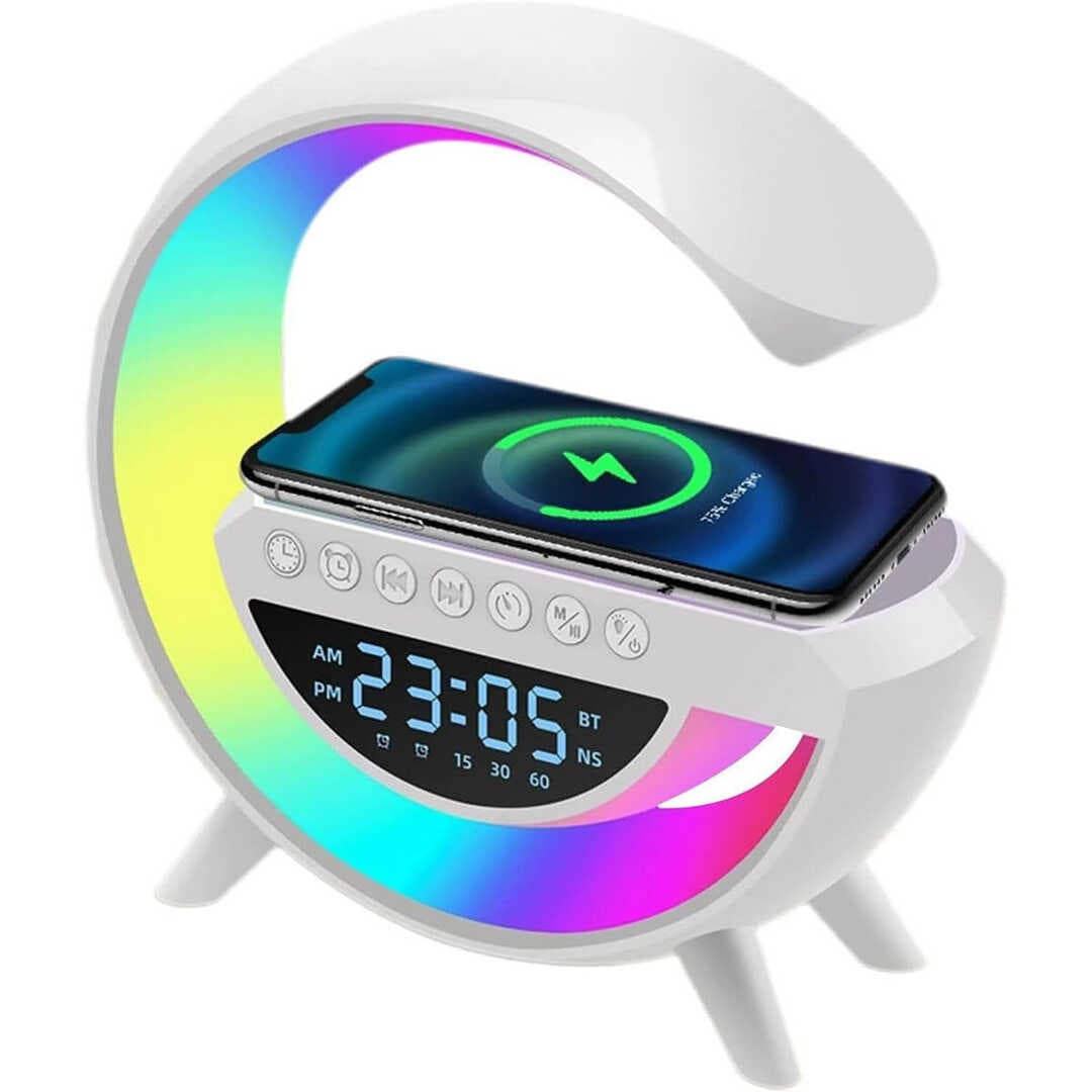 KABLOSUZ ŞARJLI HOPARLÖR SPEAKER G KASA RGB IŞIKLI SAAT FM RADIO ALARM BT USB TF AUX (5430)