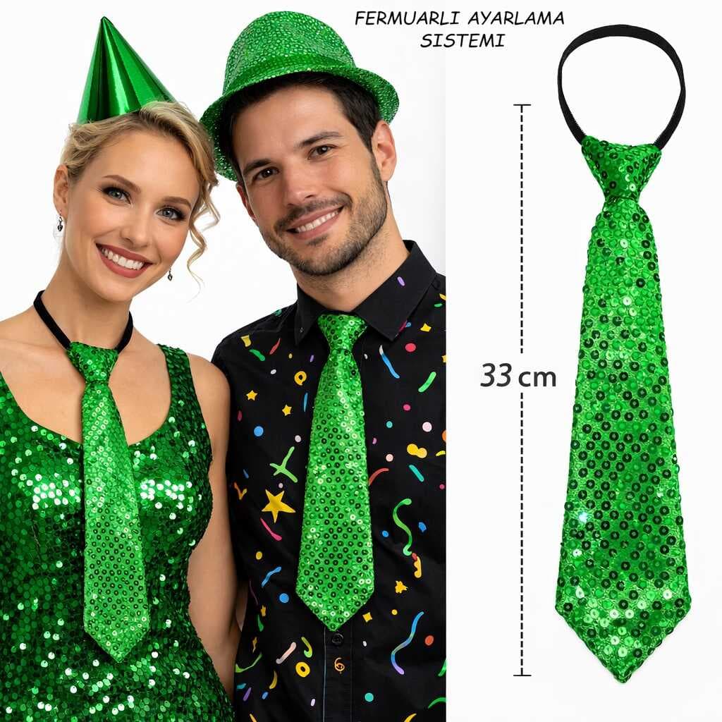 Yeşil Renk Pul Payetli Işıltılı Parti Kravatı 33 cm (5430)