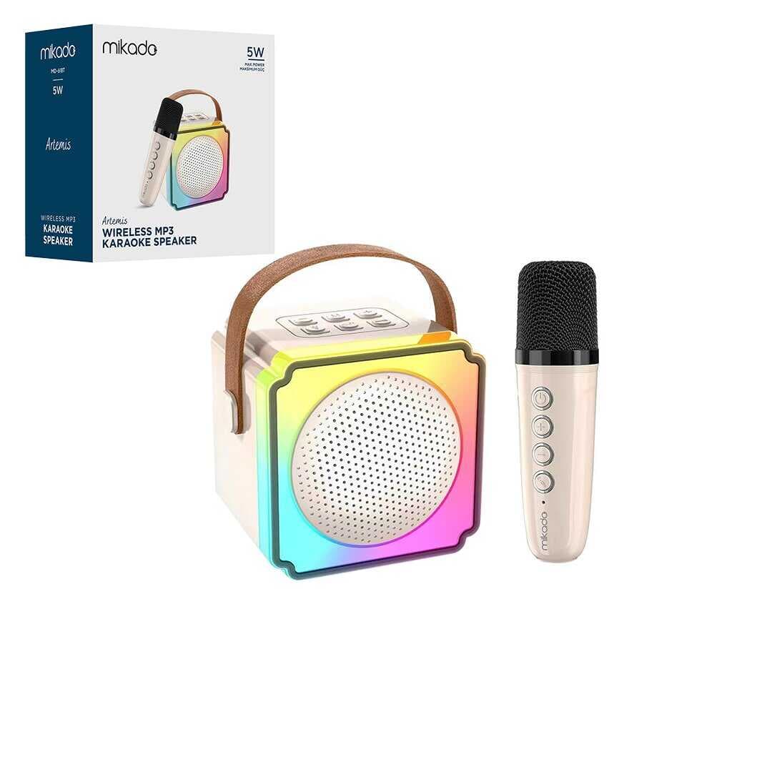BEYAZ KARAOKE MİKROFONLU WİRELESS HOPARLÖR - SPEAKER IŞIKLI USB ŞARJLI BT - TF CARD - AUX 5W (5430)