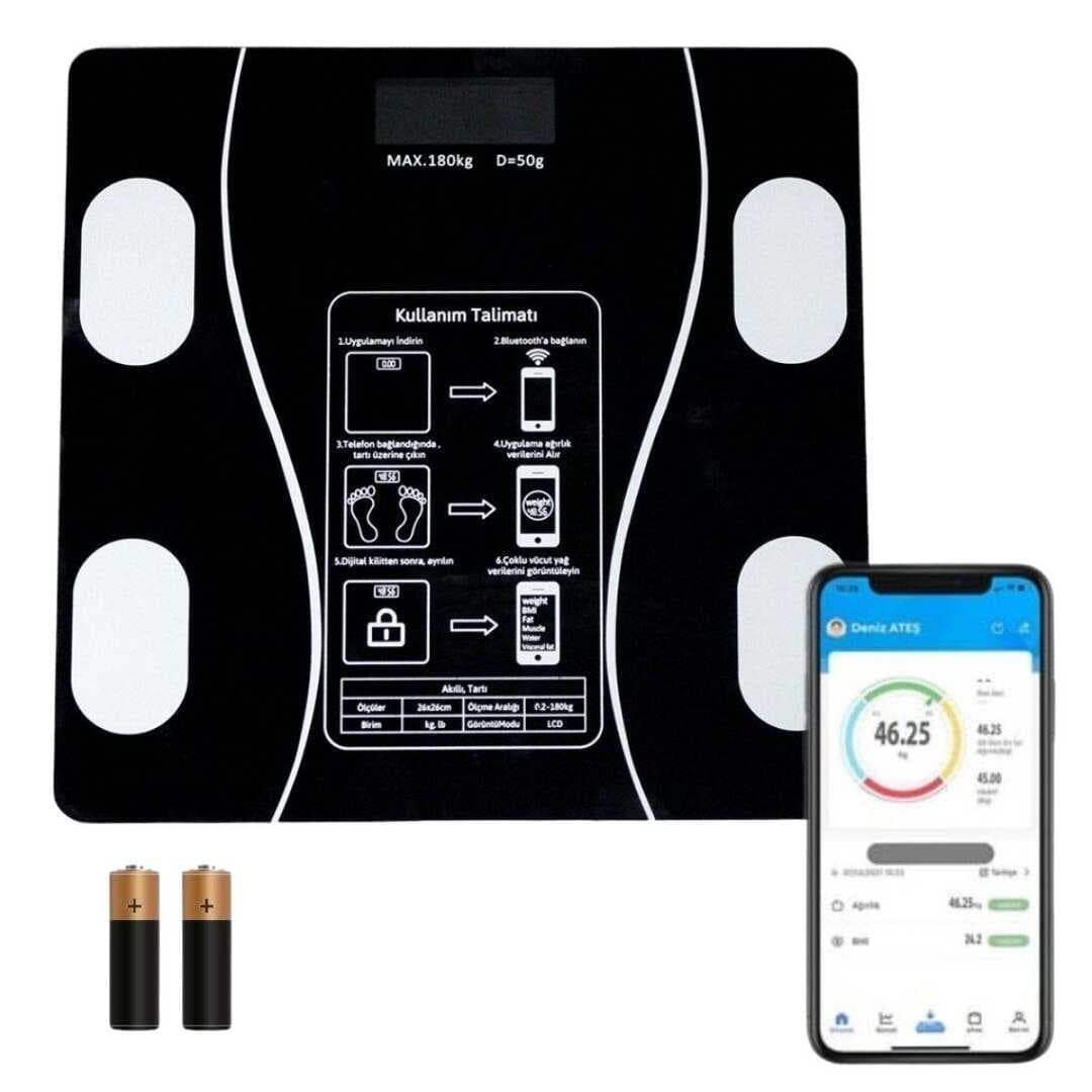 Dijital Baskül Yağ Ölçer Fonksiyonlu Akıllı Baskül Bluetooth Bağlantılı Tartı (5430)