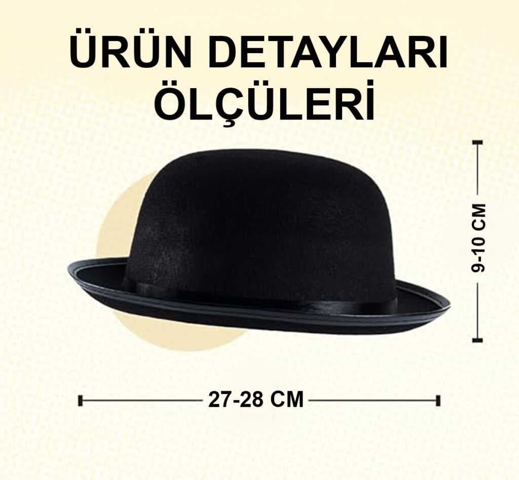 Nessiworld Charlie Chaplin Stil Yetişkin Şapkası – Siyah Melon Parti Şapkası