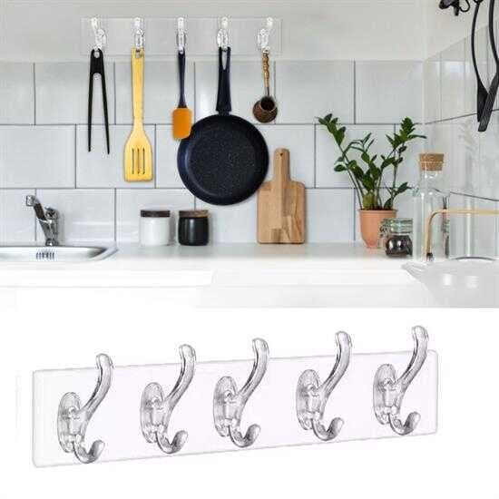 5'li Güçlü Yapışkanlı Şeffaf Duvar Askısı Banyo Mutfak Düzenleyici Pratik Askılık (5430)