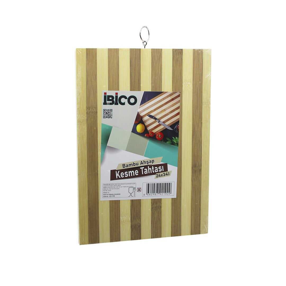 24 X 34 X 1.4CM BEYAZ ÇİZGİLİ AHŞAP BAMBU KESİM PANOSU - KESME TAHTASI METAL KULPLU (5430)