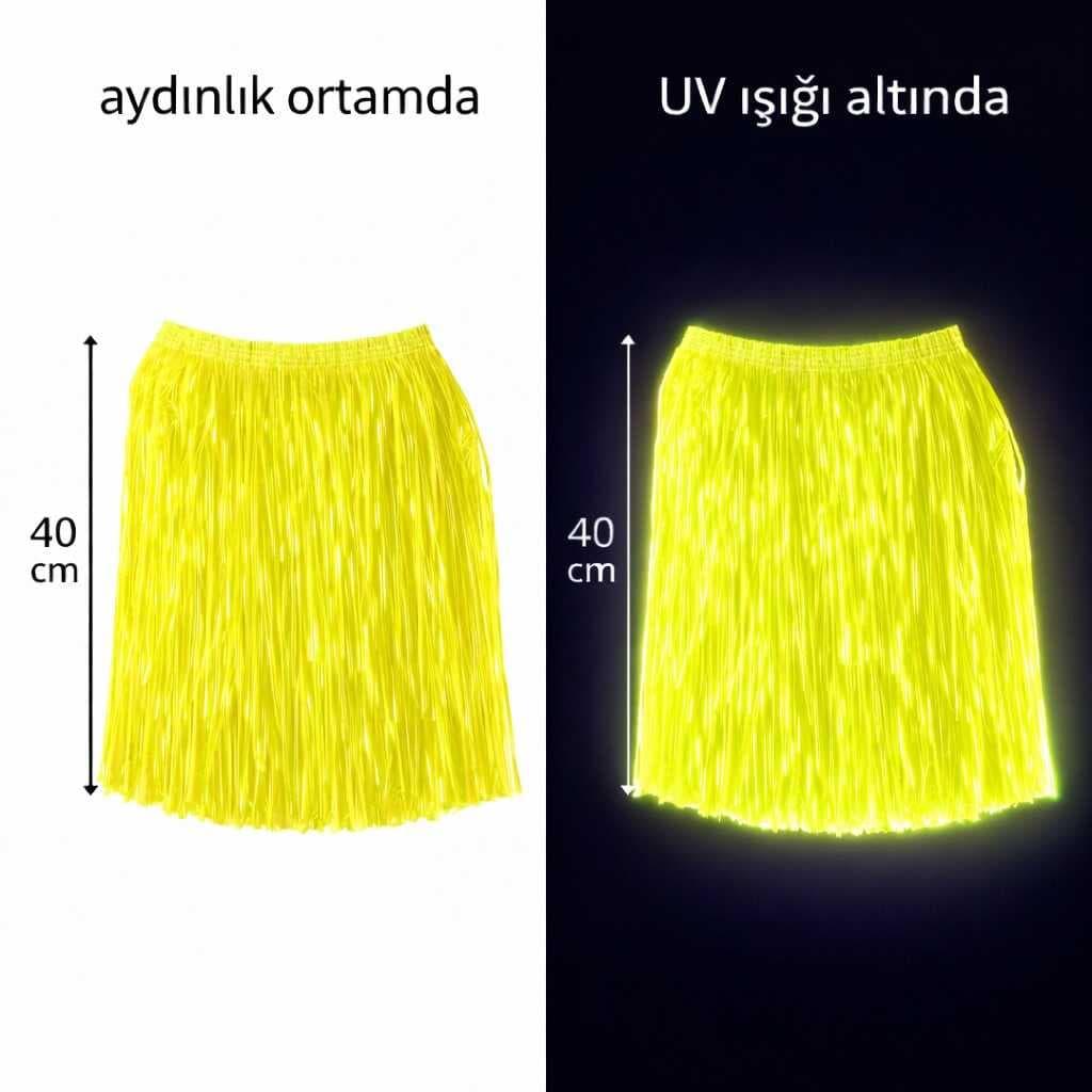 Neon Sarı Hawaii Parti Eteği 40 cm (5430)