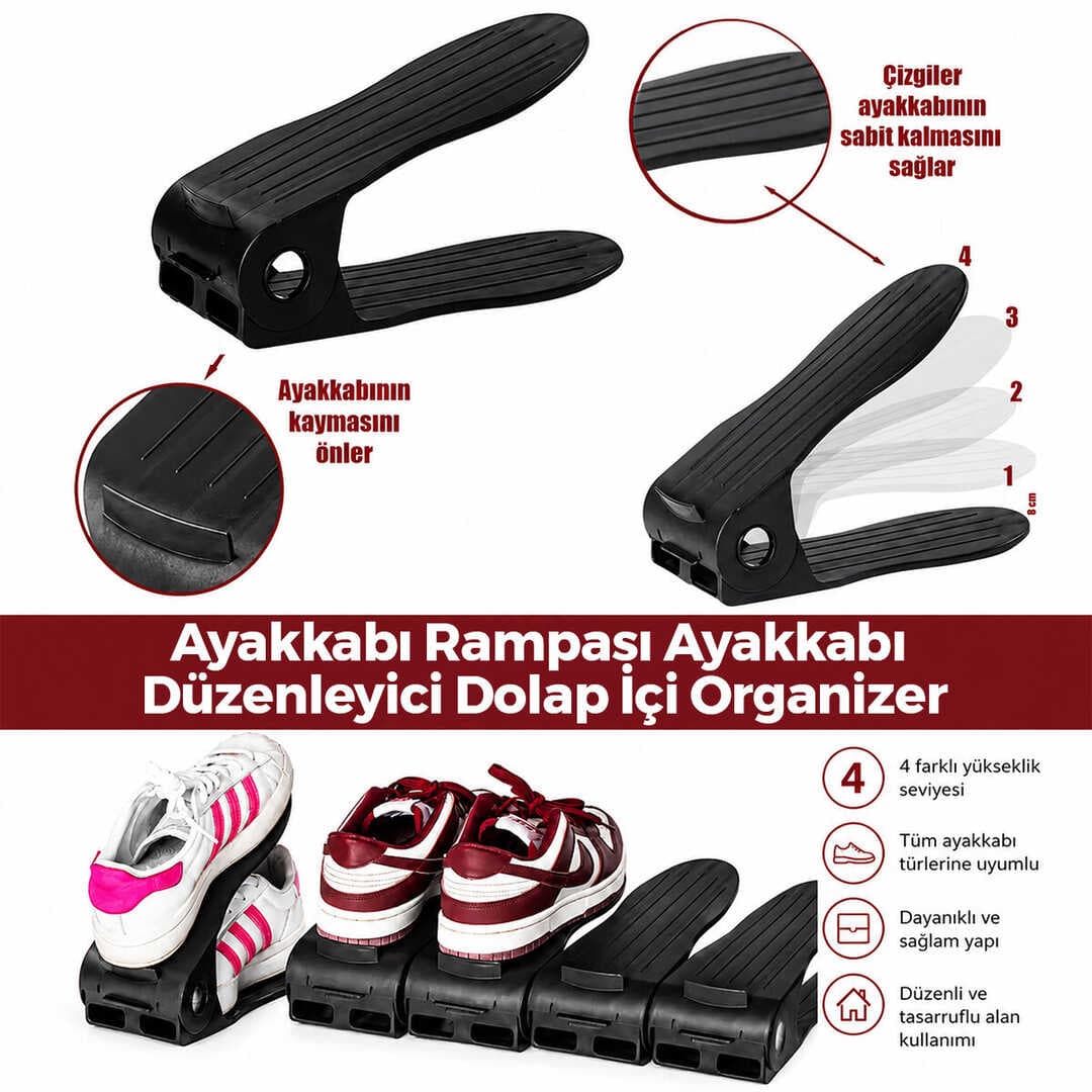6 ADET SİYAH PLASTİK AYAKKABI RAMPASI 12X25CM (5430)