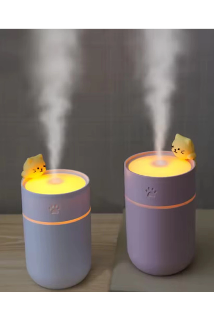 Kedi Karikatürlü Masaüstü Işıklı Hava Nemlendirici Usb Destekli Mavi