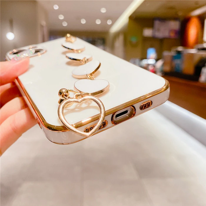 Ally iPhone 13 Mini 5.4inç Kılıf Kalp Bileklik Tutuculu Lüx Silikon Askılı Kılıf-(5775)