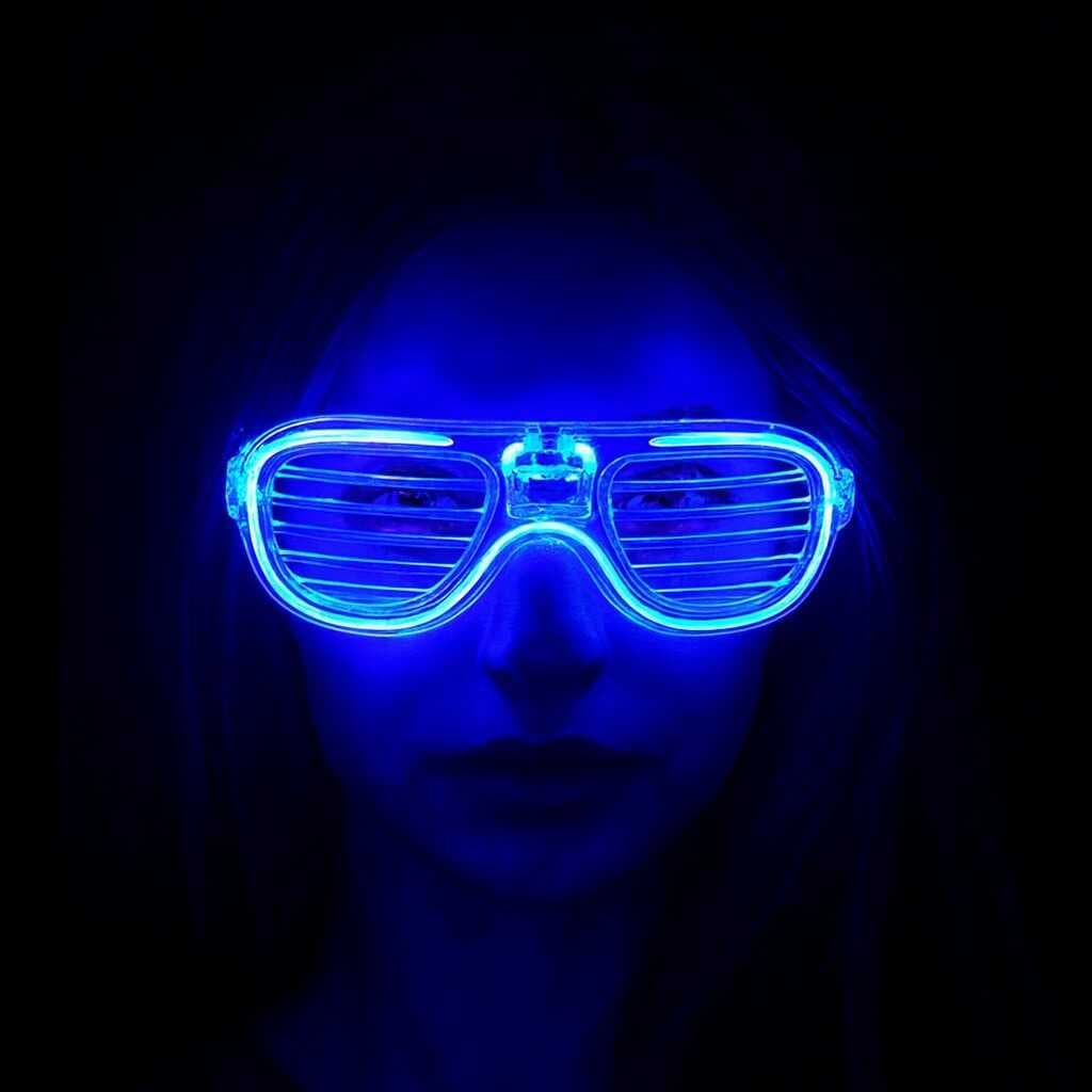 Mavi Led Işıklı Parti Gözlüğü - Neon Glow Şerit Gözlük 3 Modlu