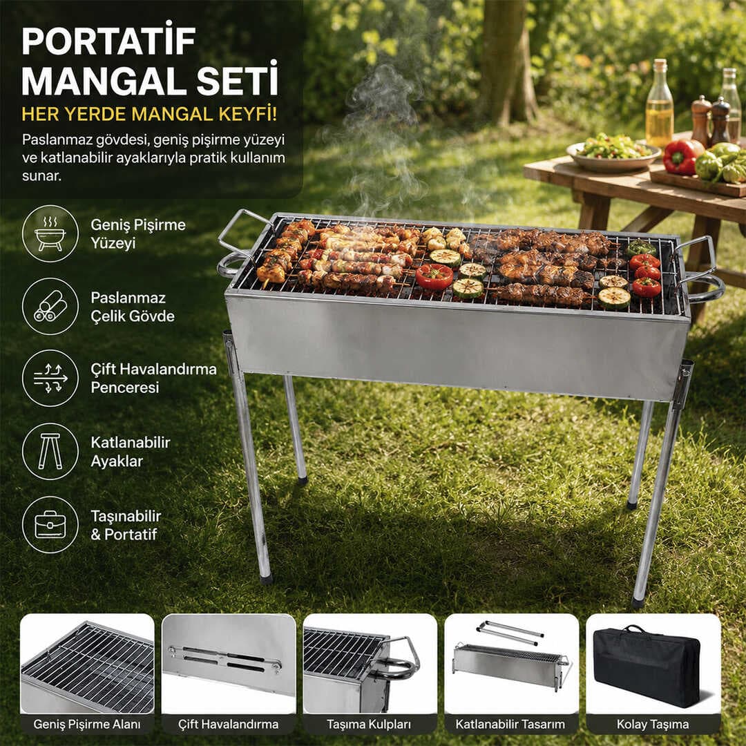 PASLANMAZ MANGAL PORTATİF AYAKLI - STANDLI 70CM (5430)