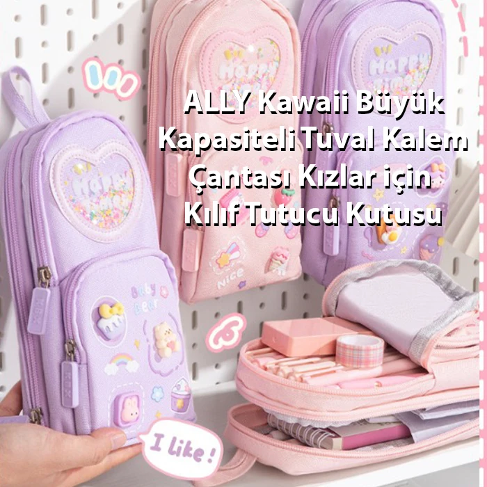 ALLY Kawaii büyük kapasiteli tuval kalemlik çantası kızlar için kılıf tutucu kalem kutusu-(5775)