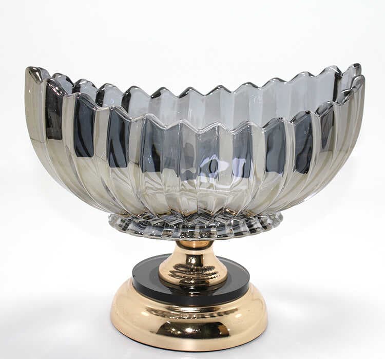 Lüks Füme Kristal Cam Gondol Gold Ayaklı Sunumluk