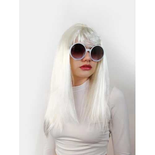 Beyaz Renk Uzun Düz Parti Peruğu