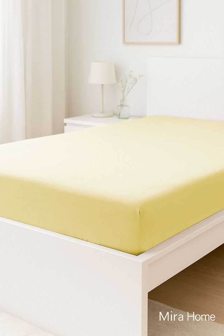 Çift Kişilik Düz Penye  %100 Pamuklu Lastikli Çarşaf 200X200 Cm Battal  Boy Newsheet Sarı