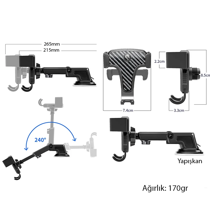 ALLY ST-1704 Araç Içi Uzayan Ayarlanabilir Vantuzlu Telefon Tutucu-(5775)