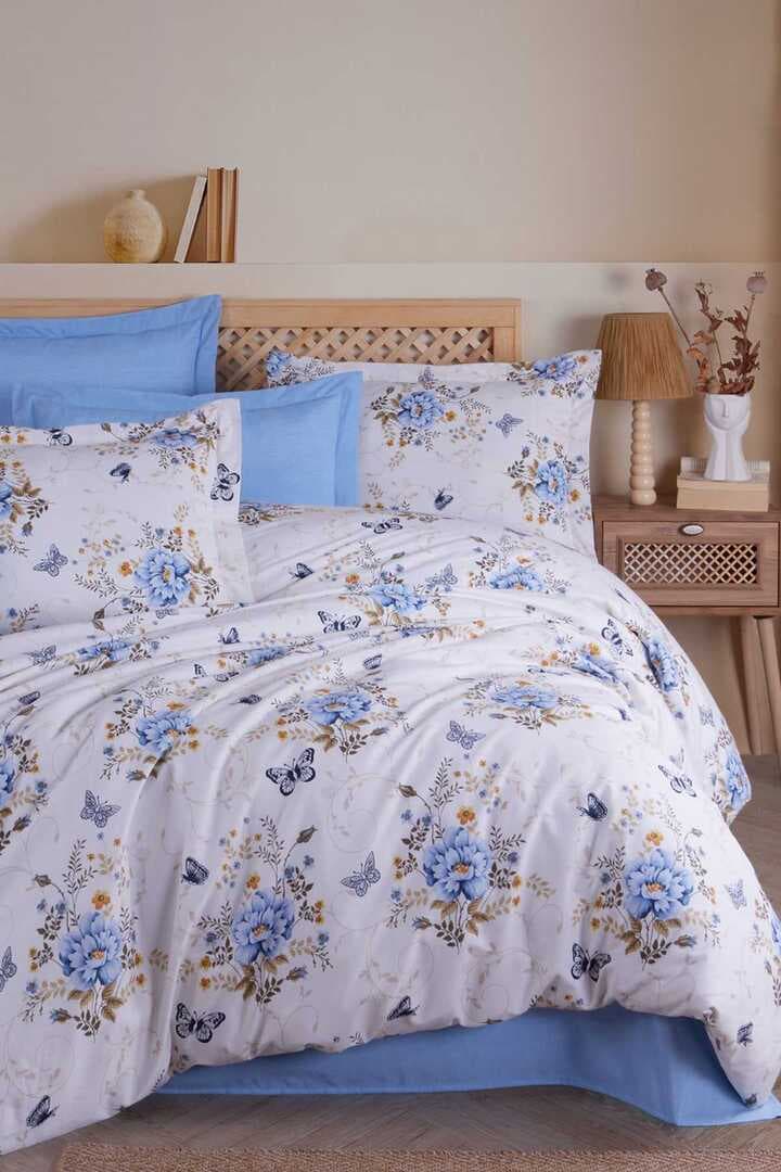 Çift Kişilik Nevresim Takımı Pamuklu Mavi Kelebek