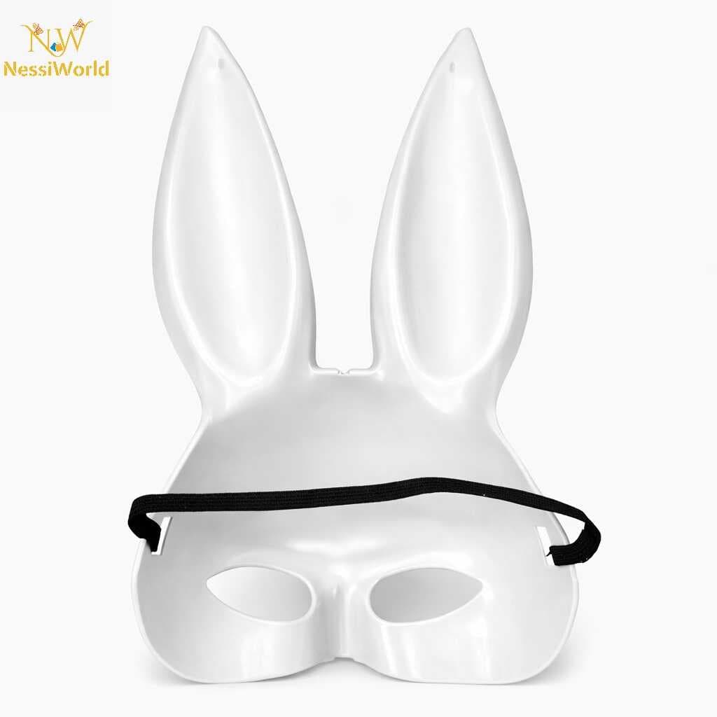 Uzun Kulaklı Beyaz Lüks Tavşan Maskesi