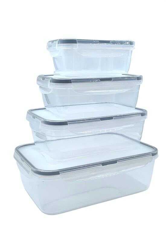 4'lü İç İçe Sızdırmaz Contalı Kilitli Kapaklı Plastik Erzak Saklama Kapları LC315 (4767)