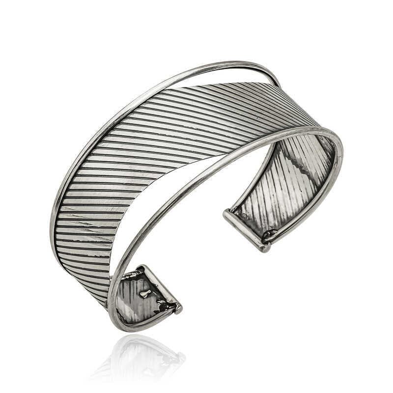 925 Ayar Gümüş Eskitme Desenli Bilezik (T6121) (477477)