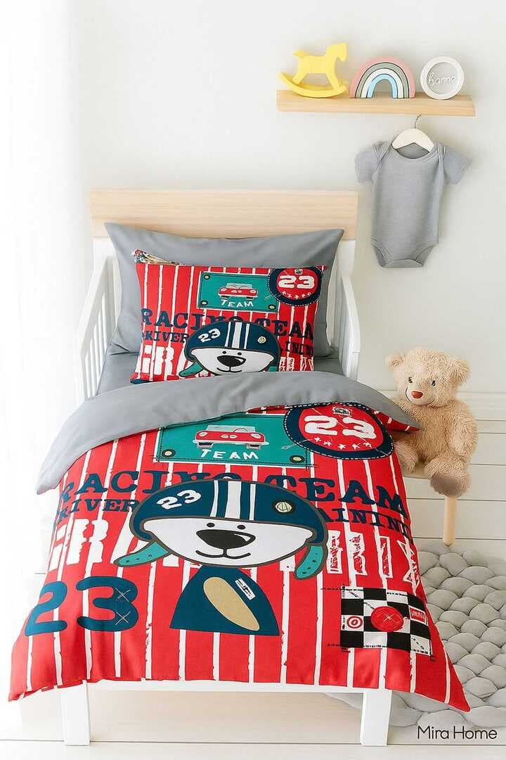 Yenidoğan Erkek Bebek Nevresim Takımı %100 Pamuklu Racing Team