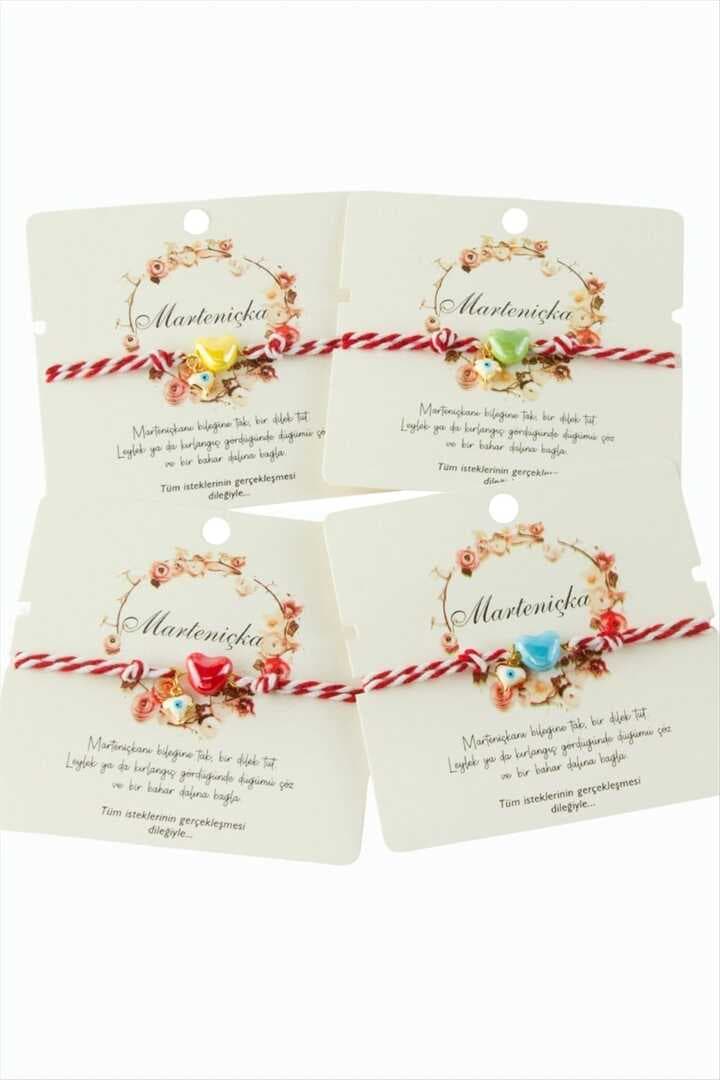 Kalp Cam Boncuk Marteniçka İp Bileklik