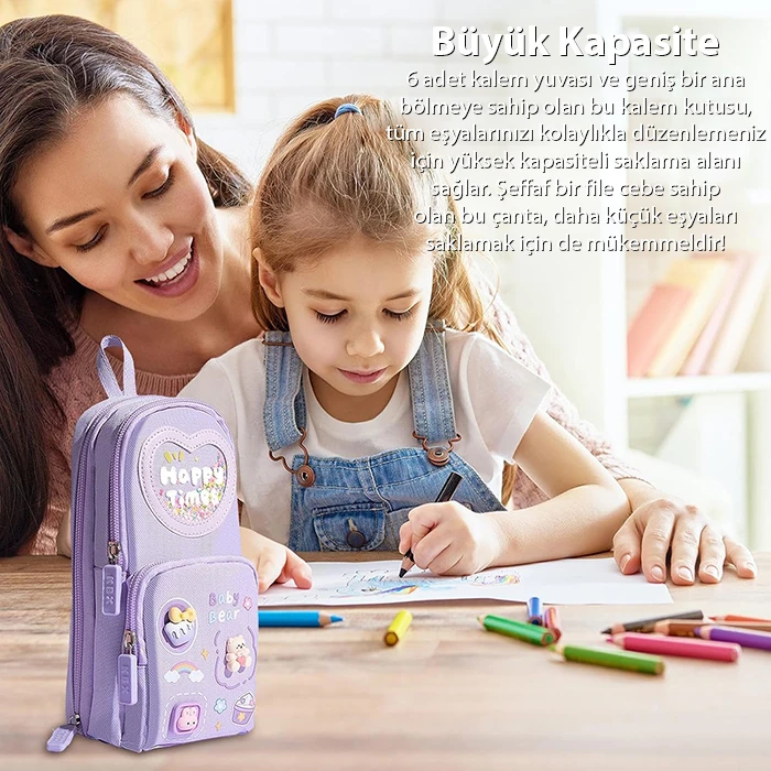 ALLY Kawaii büyük kapasiteli tuval kalemlik çantası kızlar için kılıf tutucu kalem kutusu-(5775)