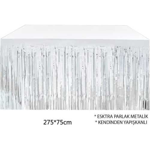 Gümüş Metalize Masa Eteği 275x75 cm – Kendinden Yapışkanlı