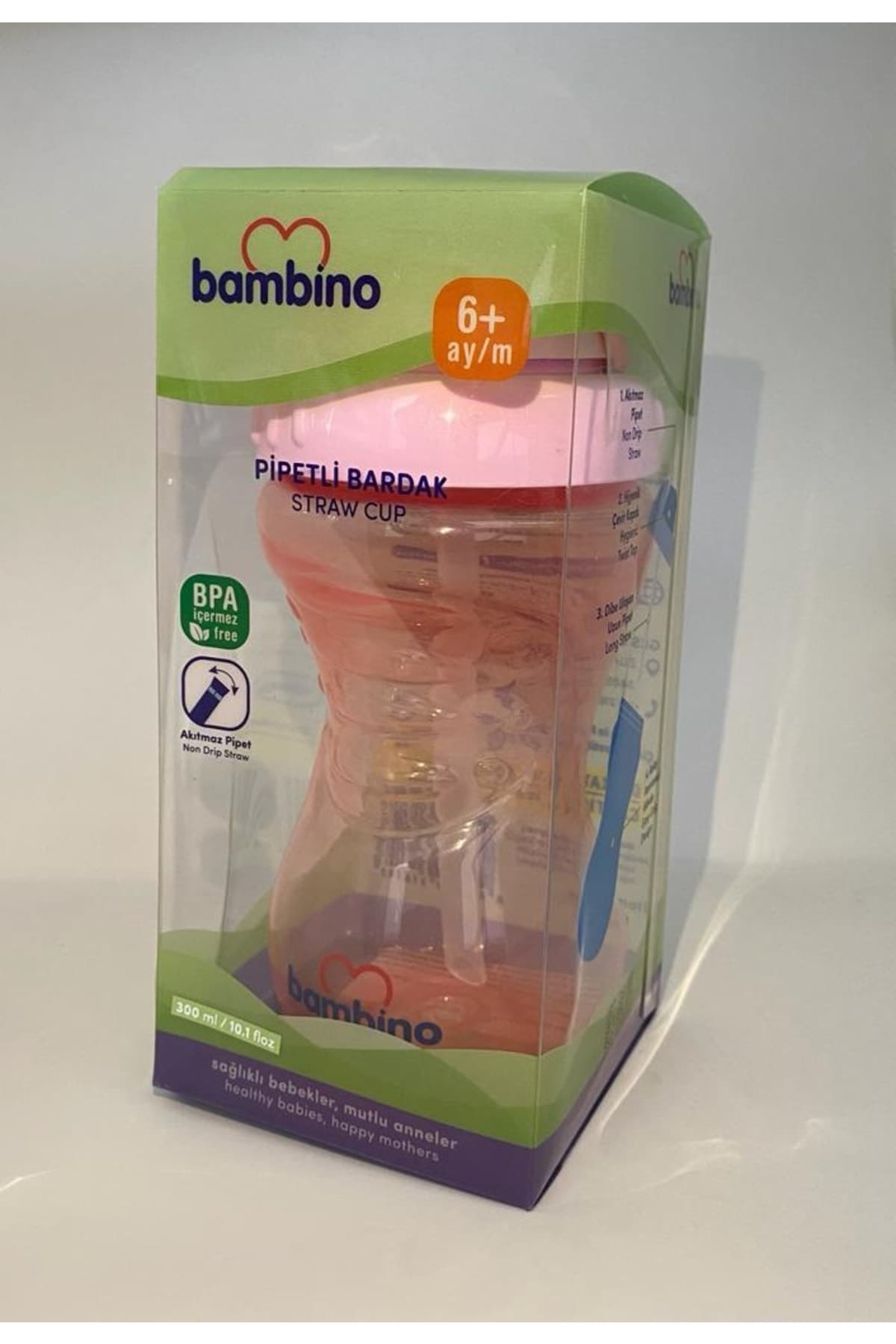 Bambino Pipetli Bardak Pembe 300 ml