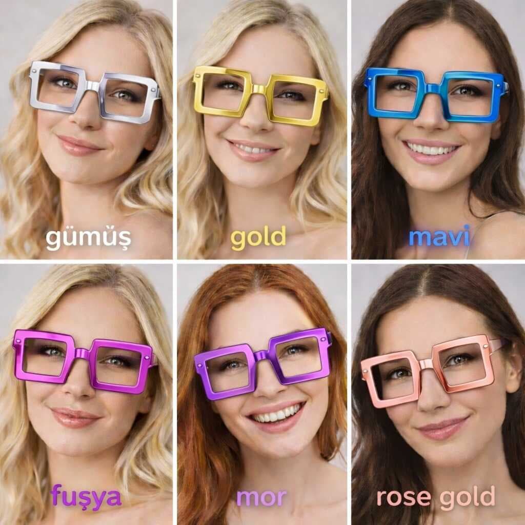 Kare Şekilli Parti Gözlüğü 12&amp;#39;li Set – 6 Renk ( Camsız )