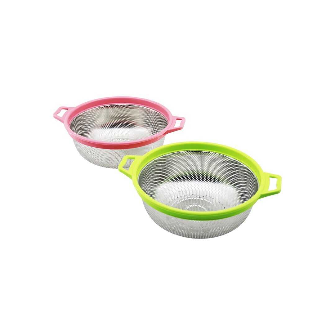 21CM RENKLİ PLASTİK ÇERÇEVE - KULPLU ÇELİK SEPET METAL SÜZGEÇ (5430)