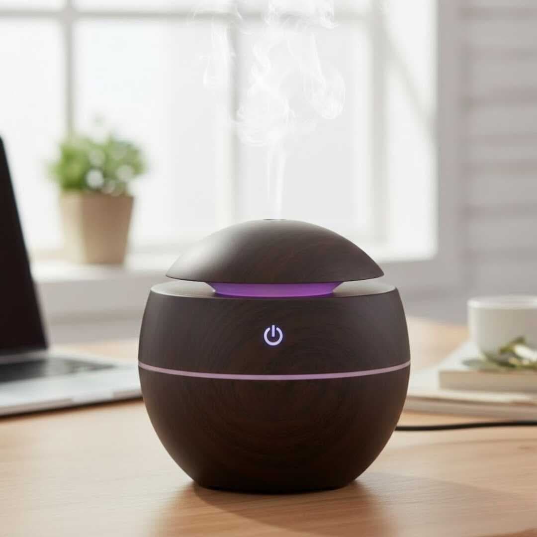 Küre Model Akasya Renk Hava Nemlendirici – Ultrasonik Soğuk Buhar Makinesi, LED Işıklı Masaüstü Oda Nemlendirici (5430)