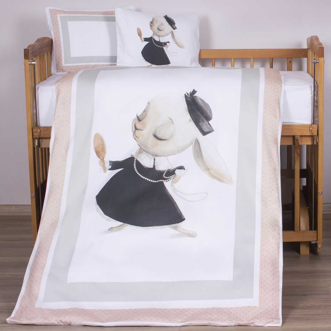 ARBABABY ORGANİK BASKILI %100 PAMUK BEBEK NEVRESİM TAKIMI - PEMBE TAVŞAN TEMALI