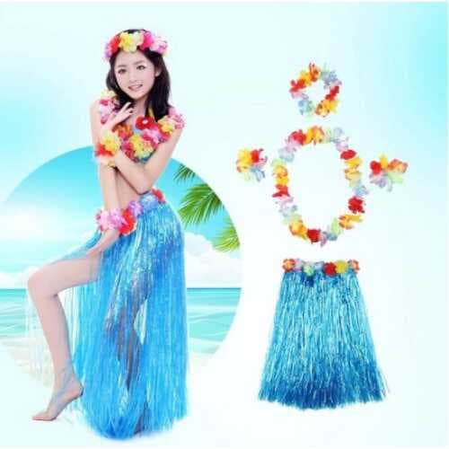 Luau Aloha Hawaii Partisi Etek Taç ve Bileklik Seti Mavi